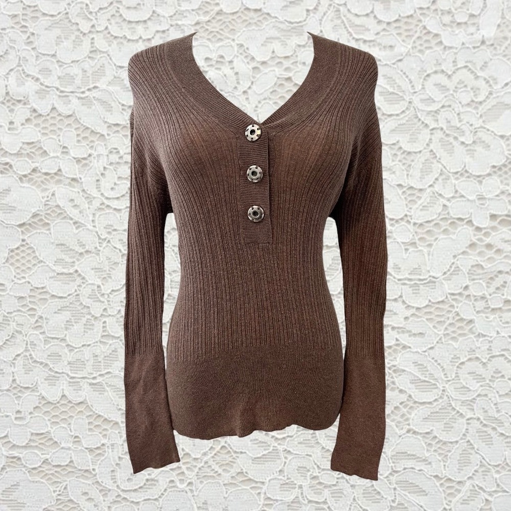 vintage y2k brown hooded henley long sleeve fairy grunge top